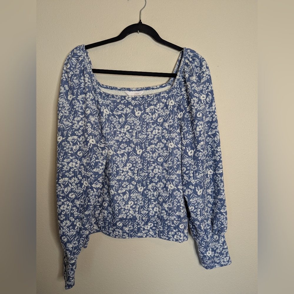 LC Lauren Conrad Blue and White Floral Blouse Size XL